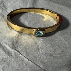 Coach Signature Jewel Gold Hinged magnetic Bangle 2021 Aquamarine Blue